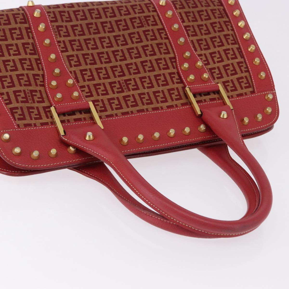 FENDI Zucchino Canvas Hand Bag Red Gold Auth 192125A