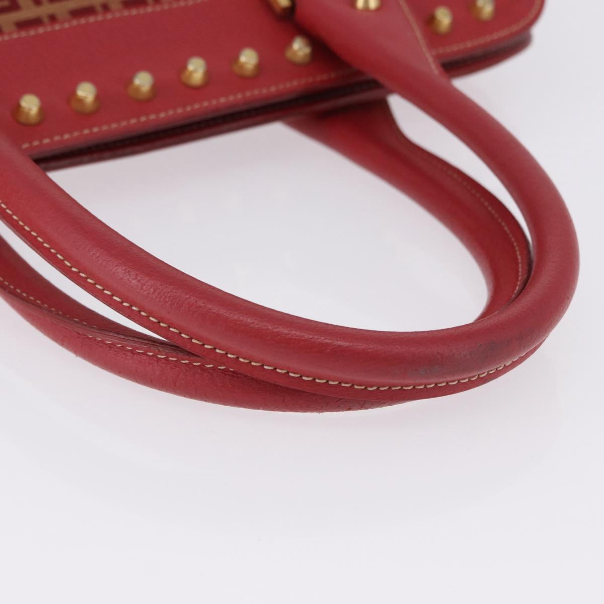 FENDI Zucchino Canvas Hand Bag Red Gold Auth 192125A
