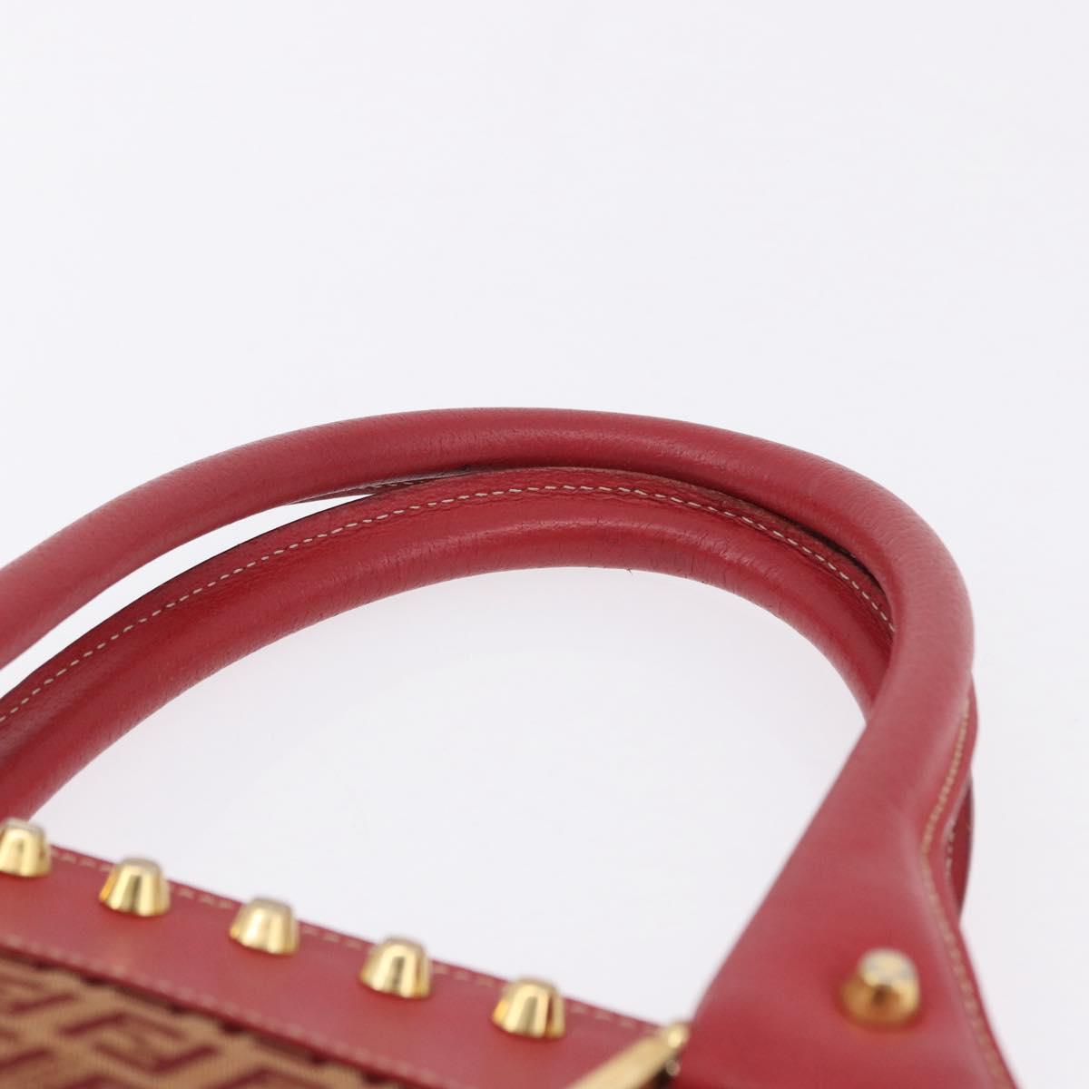 FENDI Zucchino Canvas Hand Bag Red Gold Auth 192125A