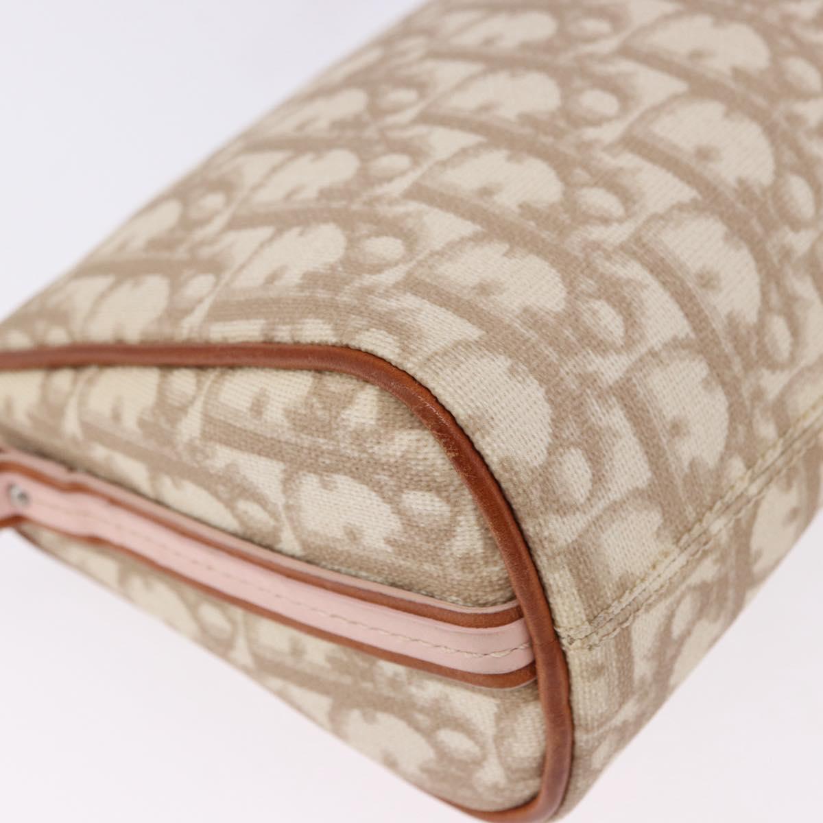 Christian Dior Trotter Canvas Chain Romantic Bag PVC Beige Silver Auth 192126V