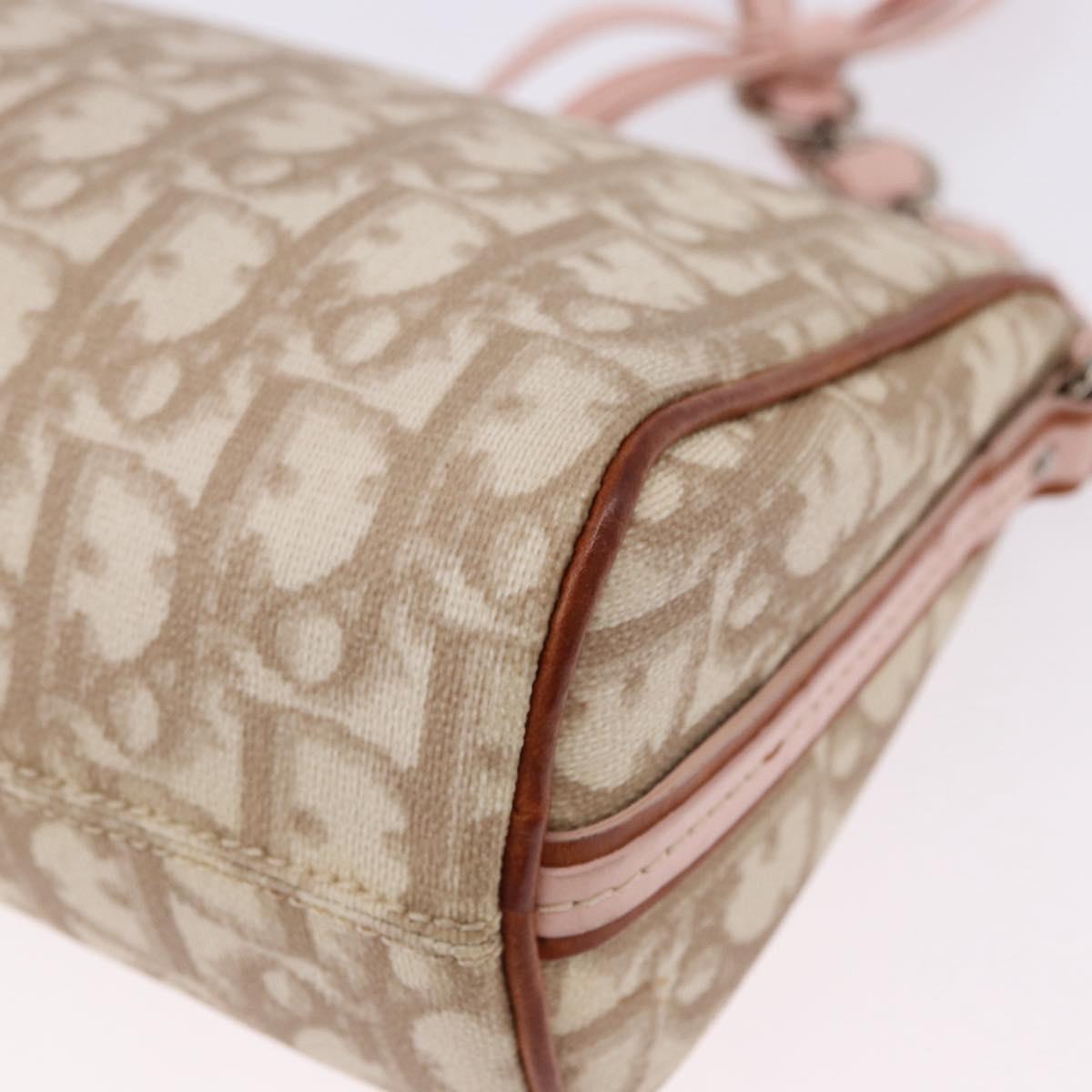 Christian Dior Trotter Canvas Chain Romantic Bag PVC Beige Silver Auth 192126V