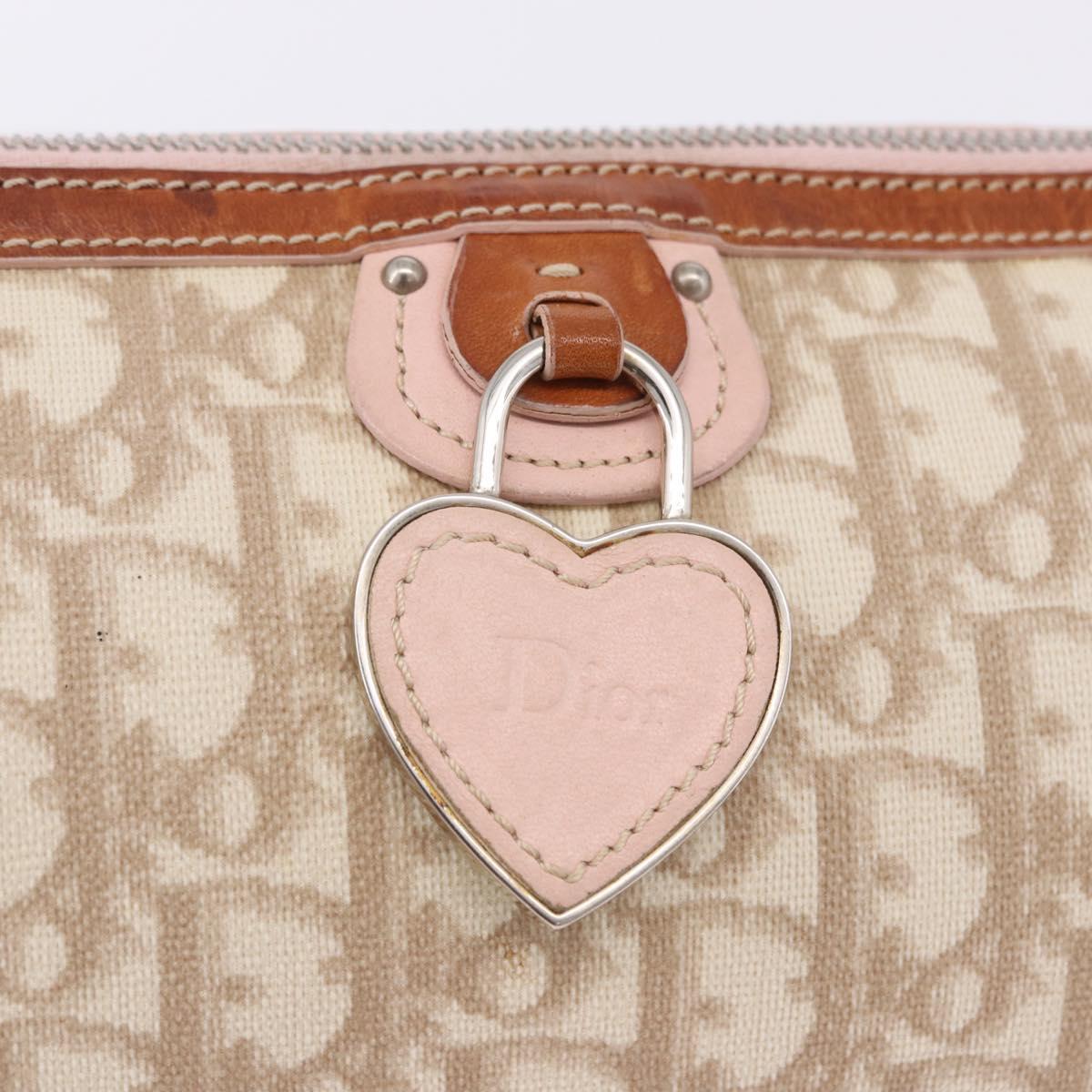 Christian Dior Trotter Canvas Chain Romantic Bag PVC Beige Silver Auth 192126V