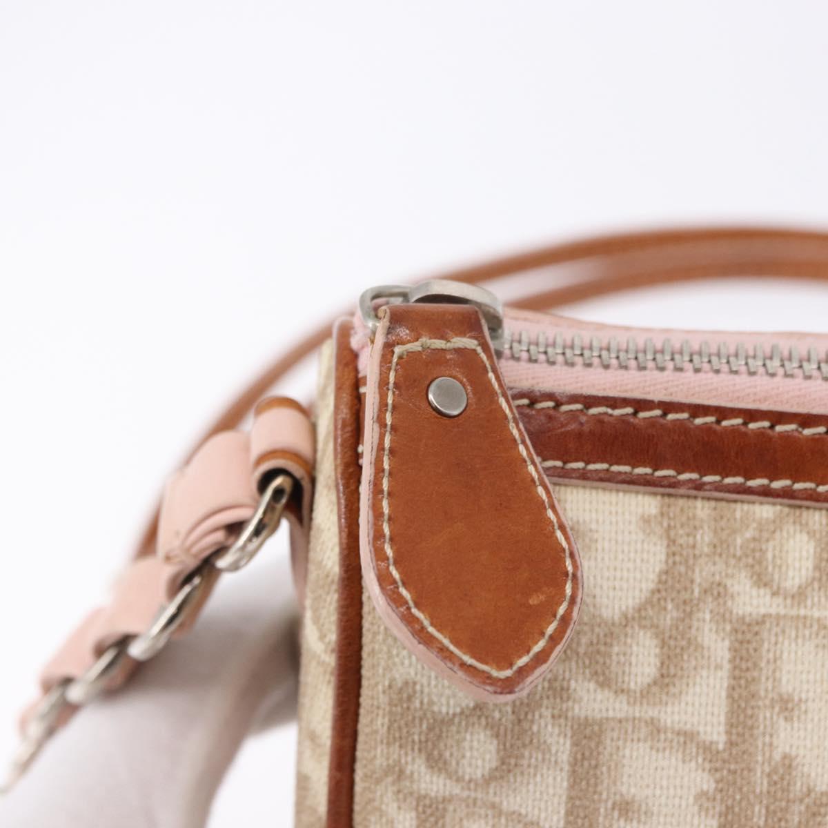 Christian Dior Trotter Canvas Chain Romantic Bag PVC Beige Silver Auth 192126V