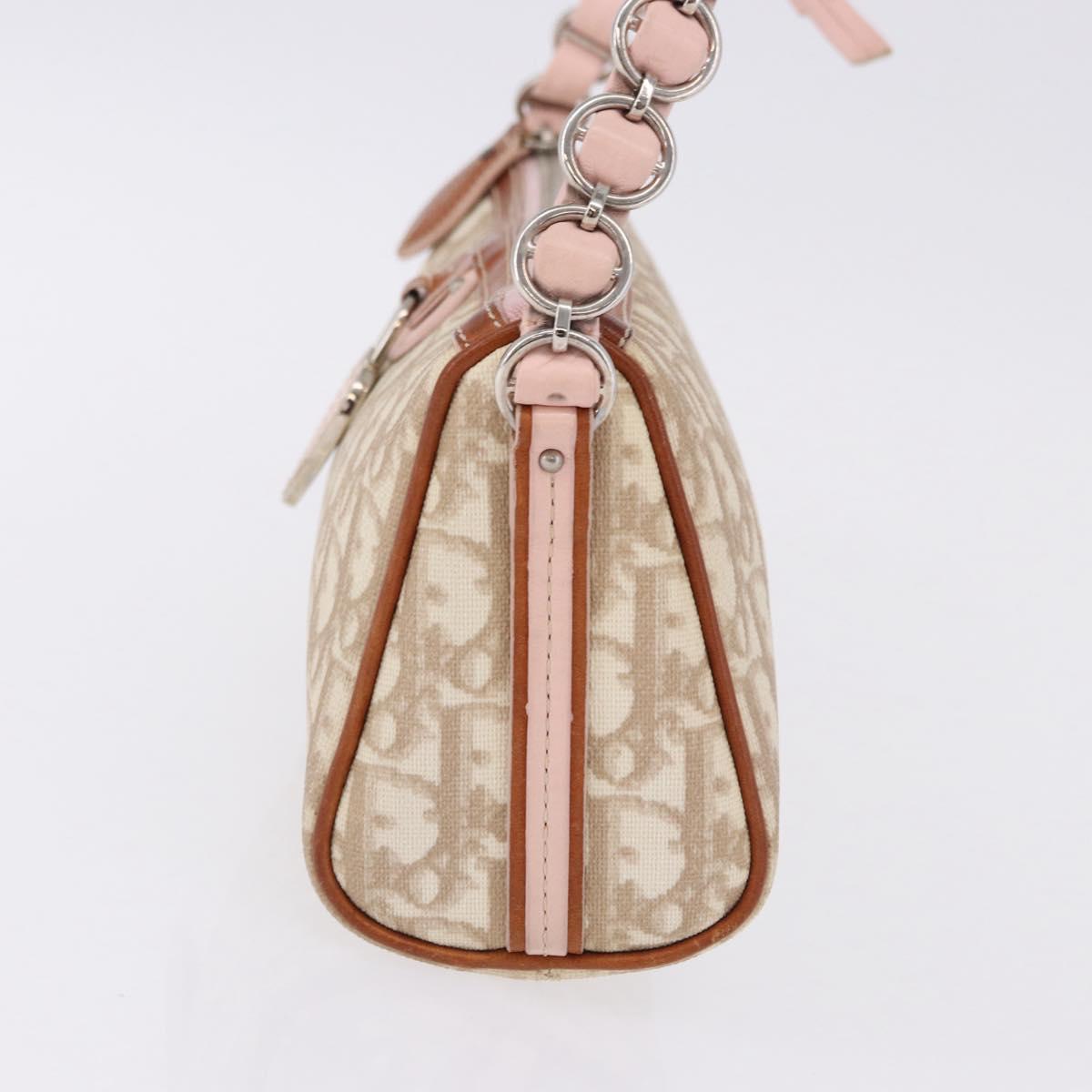 Christian Dior Trotter Canvas Chain Romantic Bag PVC Beige Silver Auth 192126V