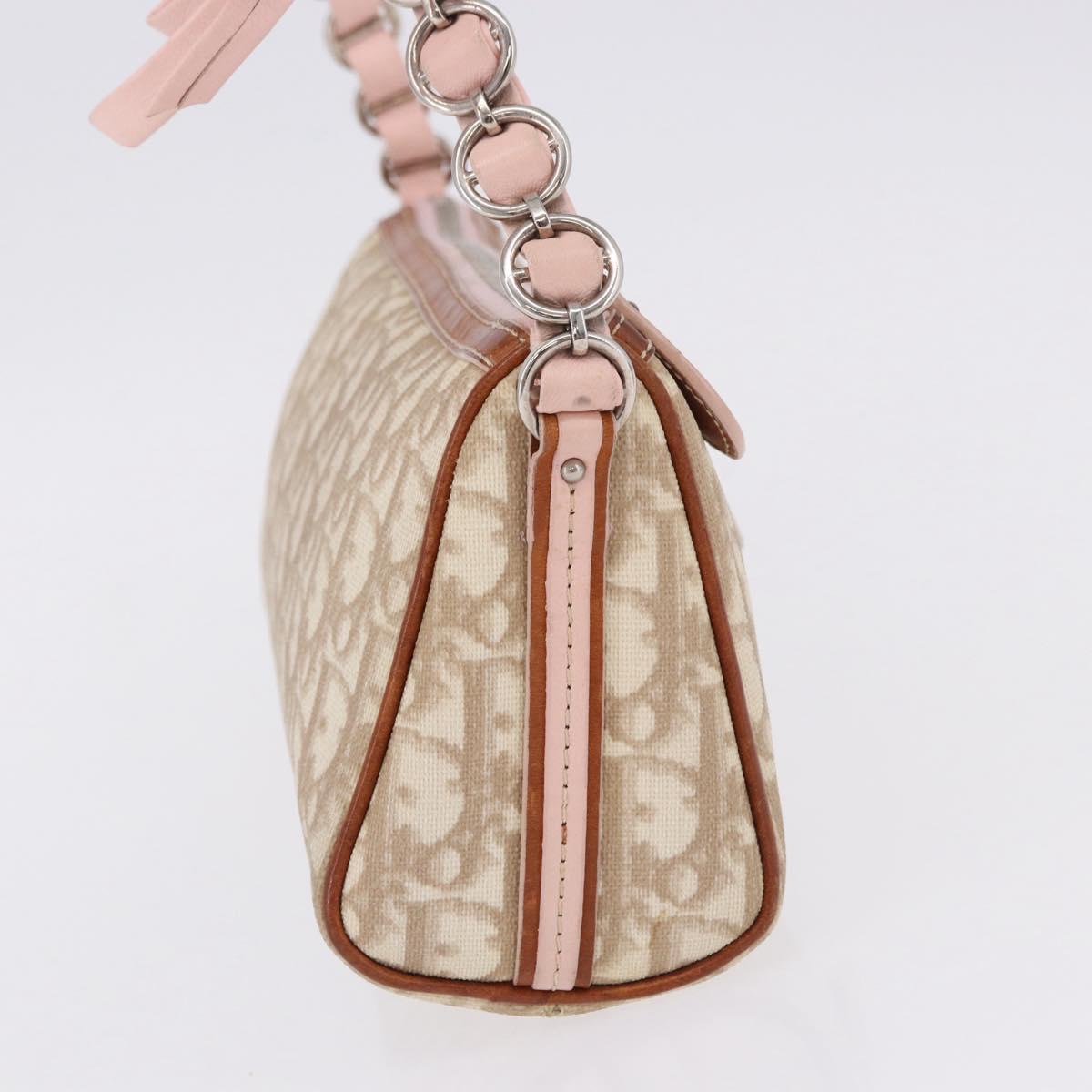 Christian Dior Trotter Canvas Chain Romantic Bag PVC Beige Silver Auth 192126V