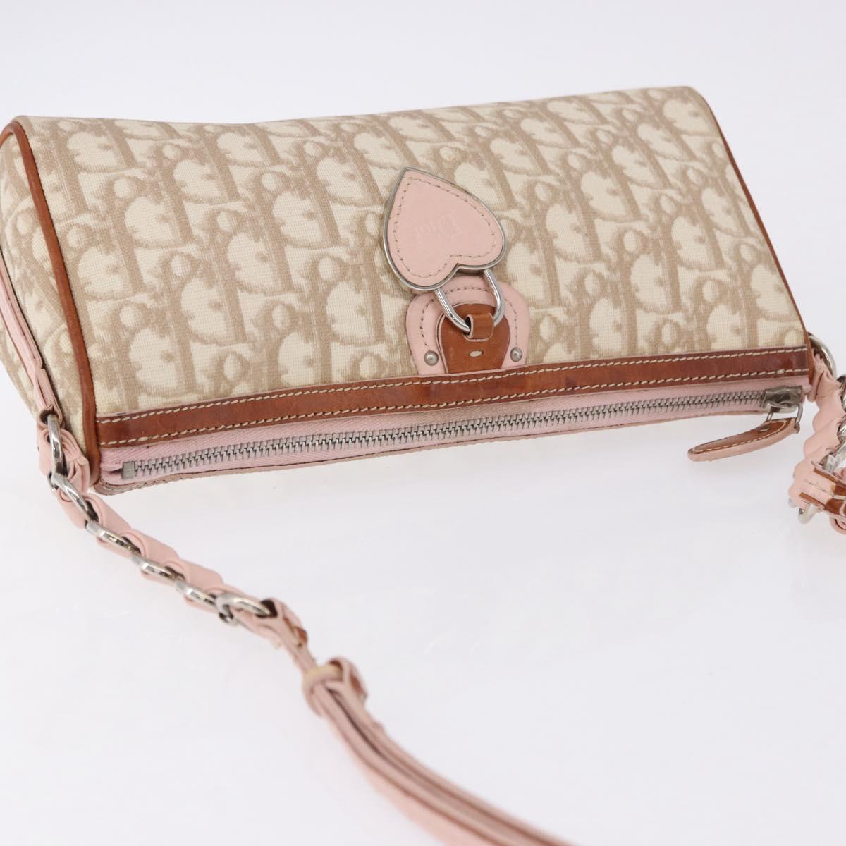 Christian Dior Trotter Canvas Chain Romantic Bag PVC Beige Silver Auth 192126V