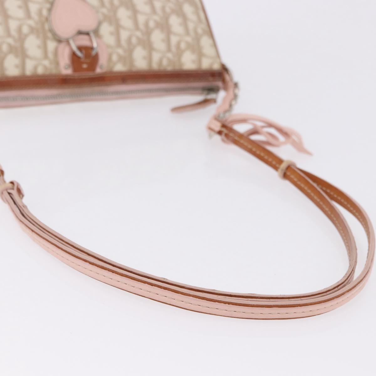 Christian Dior Trotter Canvas Chain Romantic Bag PVC Beige Silver Auth 192126V