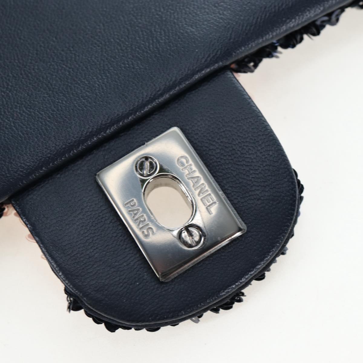 CHANEL Chain Shoulder Bag Leather sequins Navy Silver CC Auth 192127SM