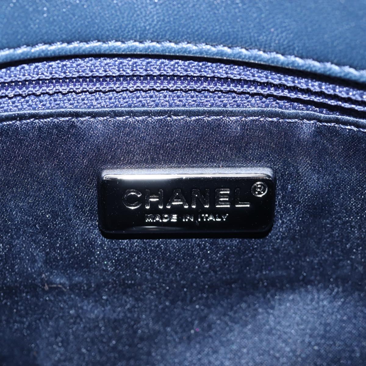 CHANEL Chain Shoulder Bag Leather sequins Navy Silver CC Auth 192127SM
