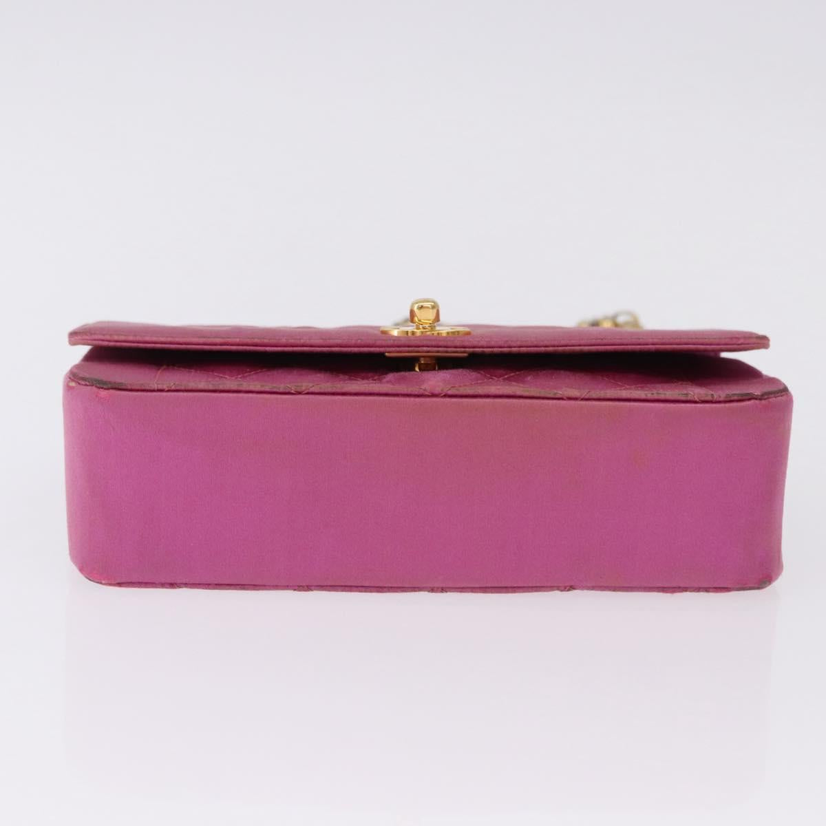 CHANEL Matelasse Chain Shoulder Bag Satin Pink Gold CC Auth 192128