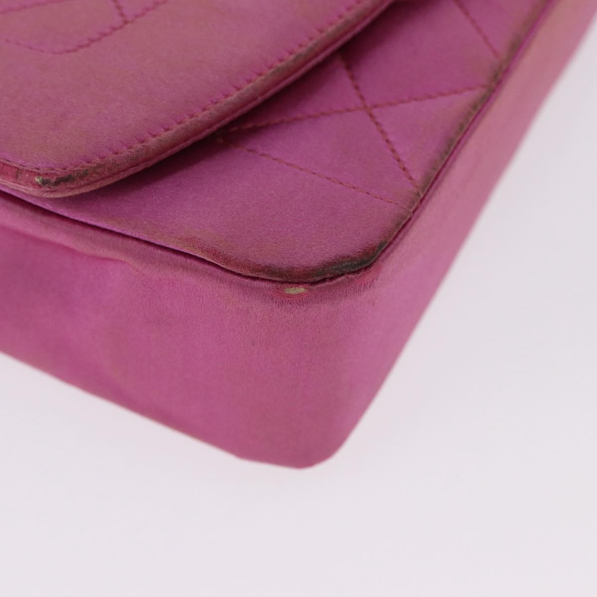 CHANEL Matelasse Chain Shoulder Bag Satin Pink Gold CC Auth 192128