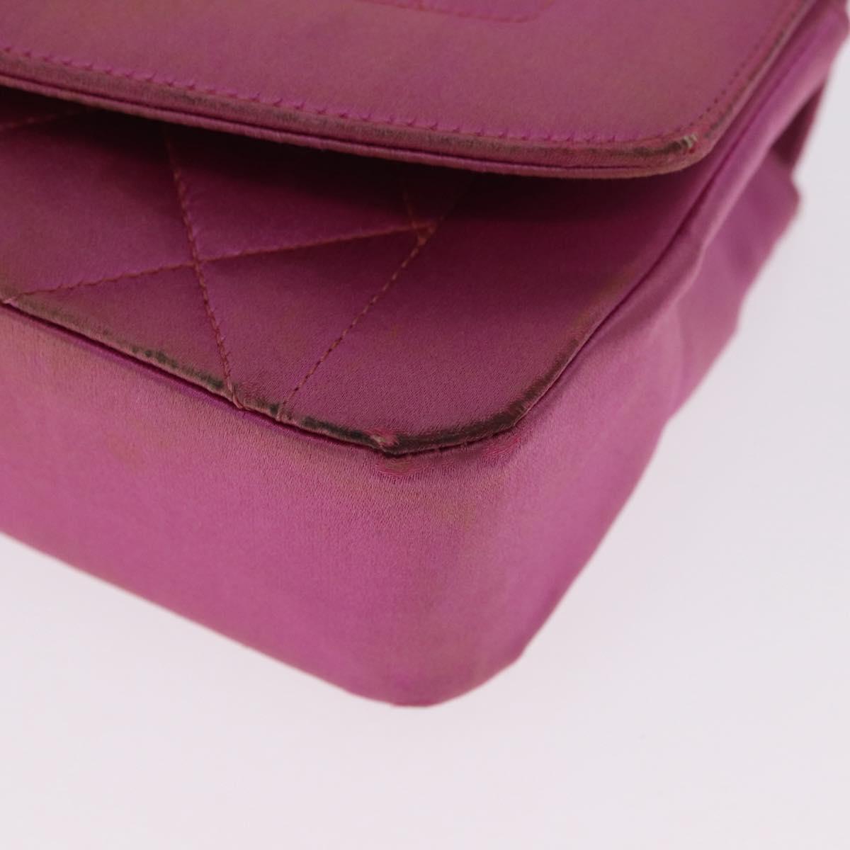 CHANEL Matelasse Chain Shoulder Bag Satin Pink Gold CC Auth 192128