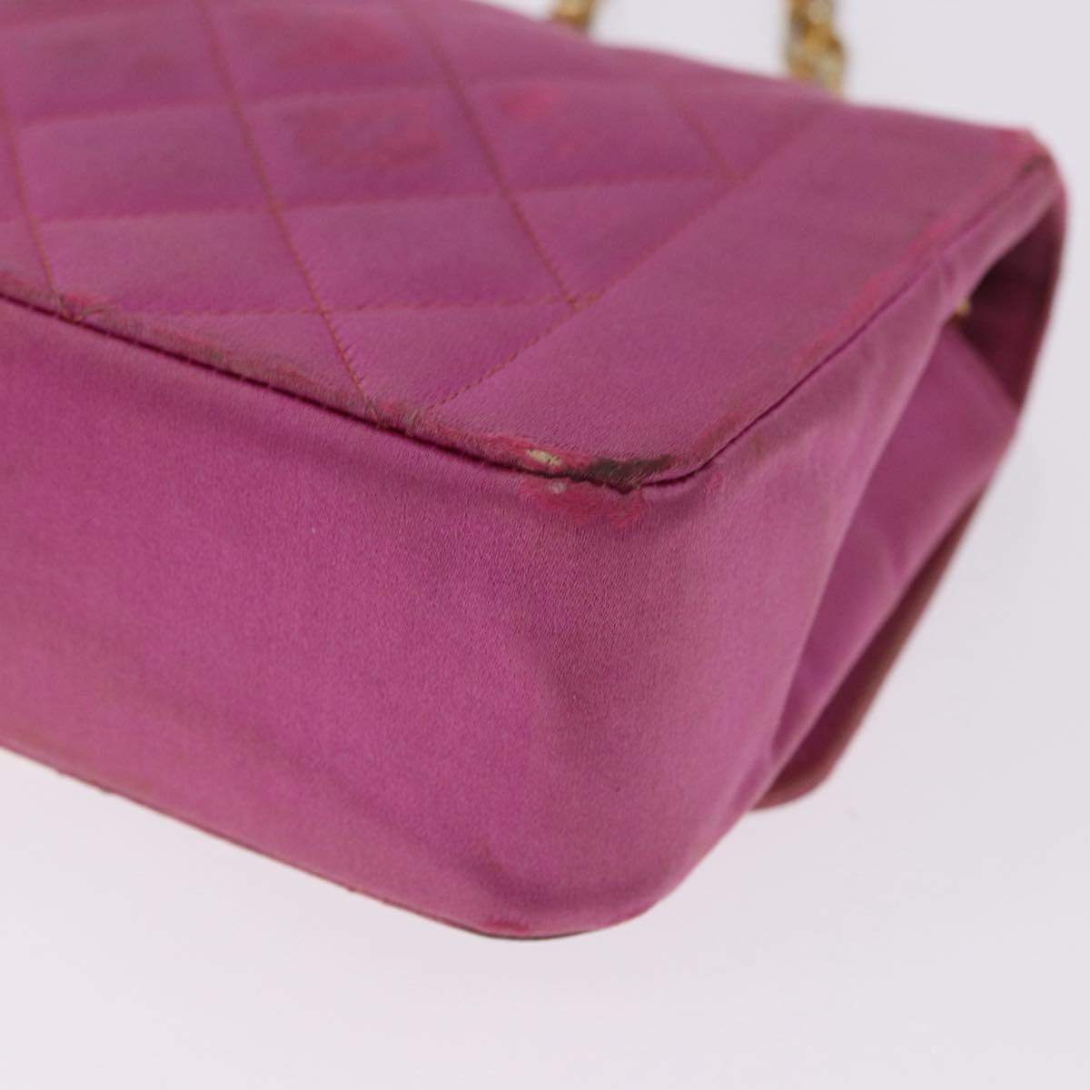 CHANEL Matelasse Chain Shoulder Bag Satin Pink Gold CC Auth 192128