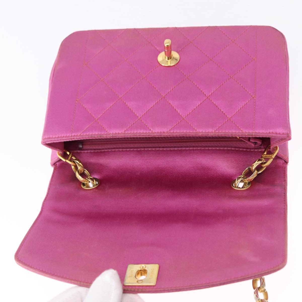 CHANEL Matelasse Chain Shoulder Bag Satin Pink Gold CC Auth 192128