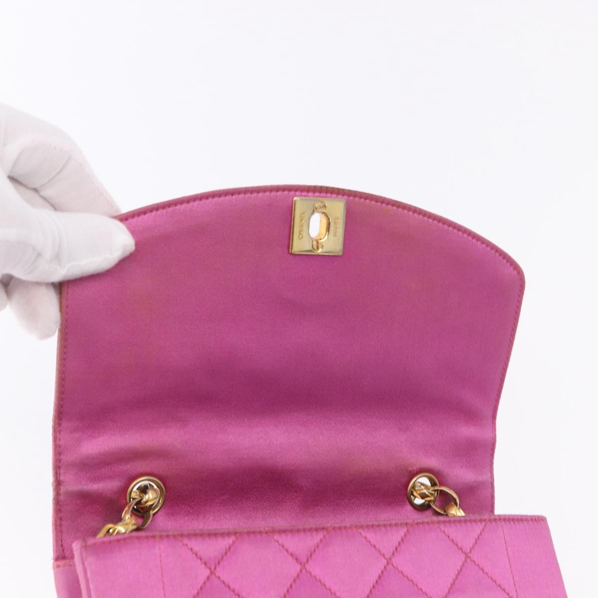 CHANEL Matelasse Chain Shoulder Bag Satin Pink Gold CC Auth 192128