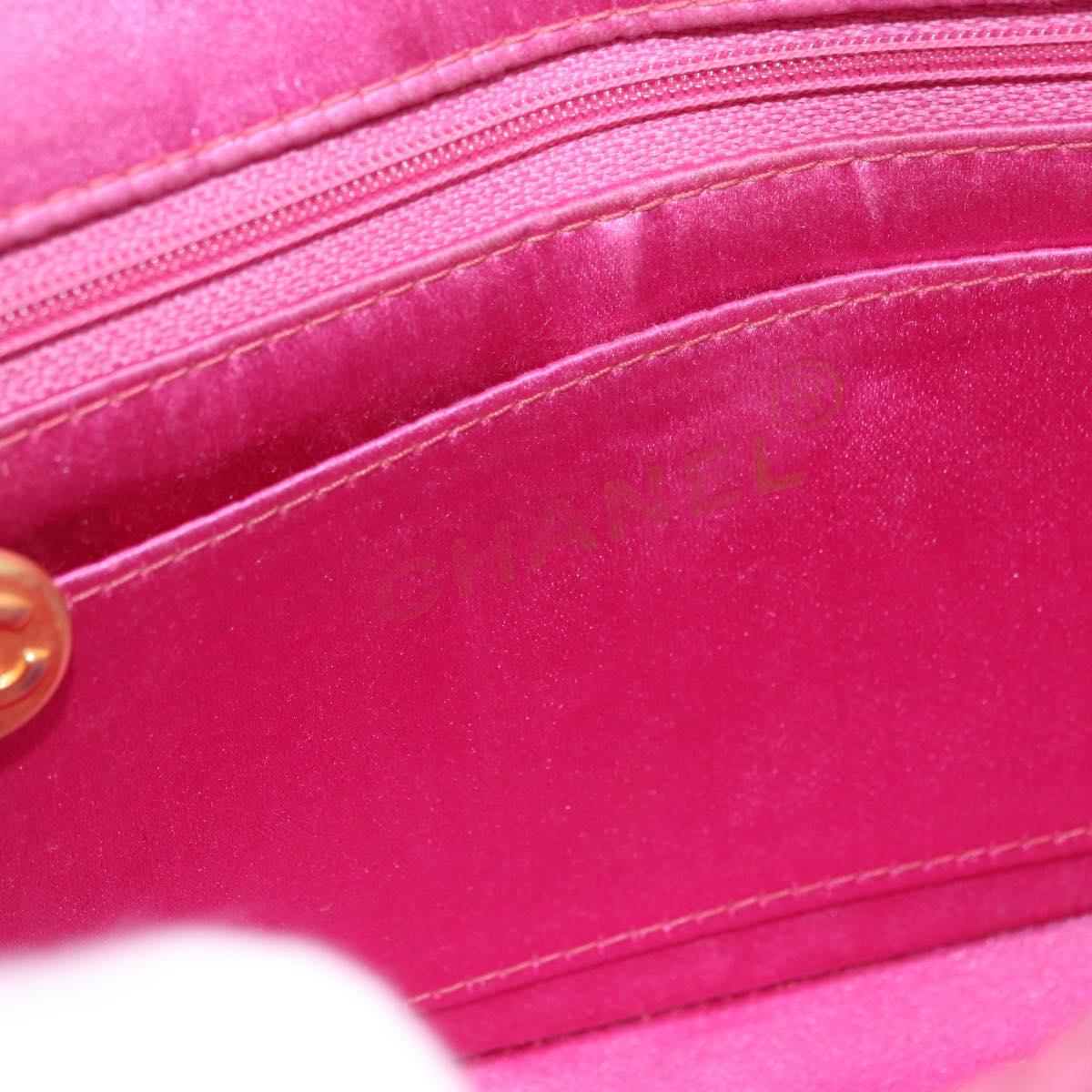 CHANEL Matelasse Chain Shoulder Bag Satin Pink Gold CC Auth 192128