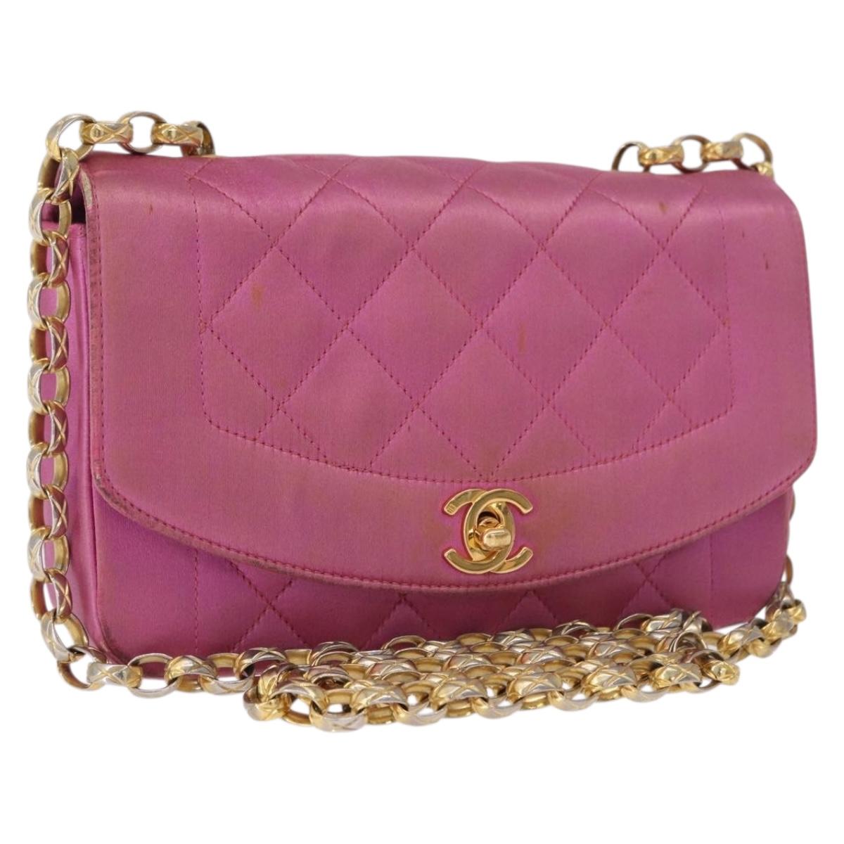 CHANEL Matelasse Chain Shoulder Bag Satin Pink Gold CC Auth 192128