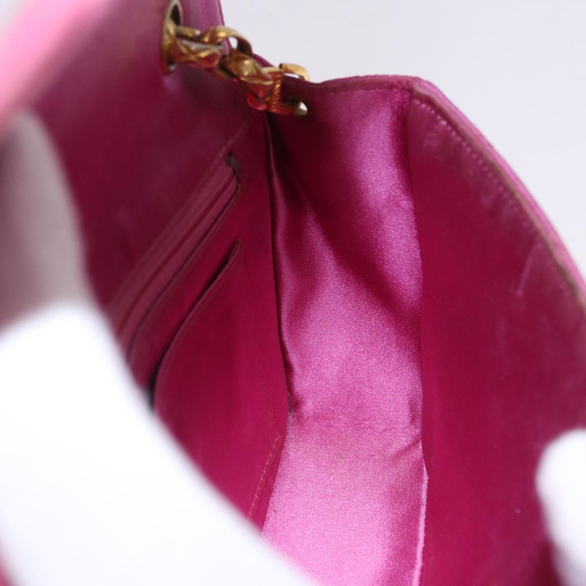 CHANEL Matelasse Chain Shoulder Bag Satin Pink Gold CC Auth 192128