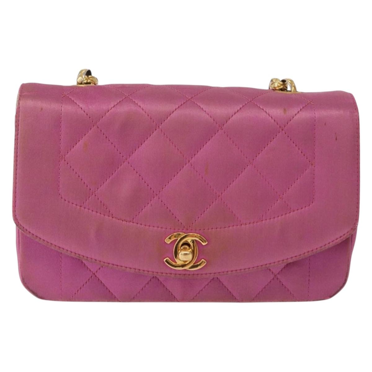 CHANEL Matelasse Chain Shoulder Bag Satin Pink Gold CC Auth 192128