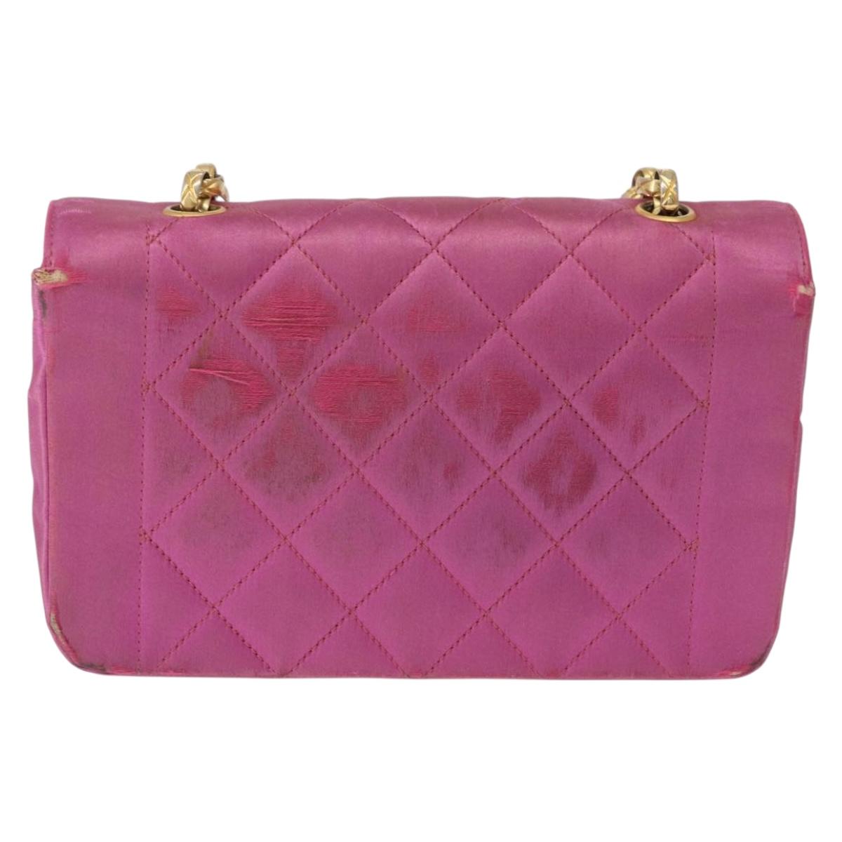 CHANEL Matelasse Chain Shoulder Bag Satin Pink Gold CC Auth 192128
