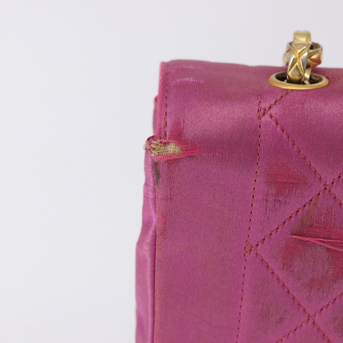 CHANEL Matelasse Chain Shoulder Bag Satin Pink Gold CC Auth 192128