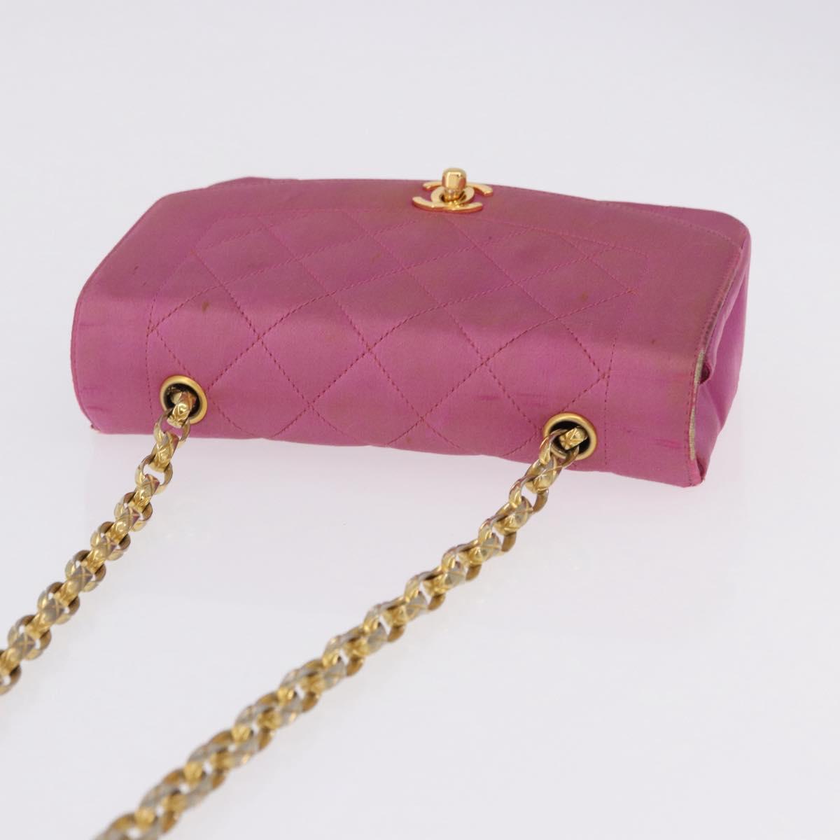 CHANEL Matelasse Chain Shoulder Bag Satin Pink Gold CC Auth 192128