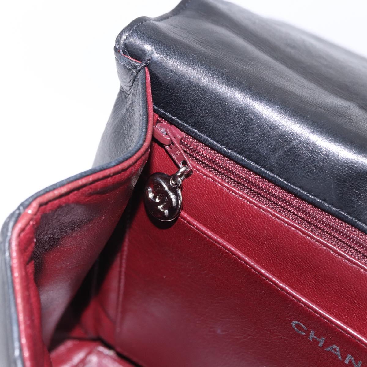 CHANEL Matelasse Chain Hand Bag Lamb Skin Black Silver CC Auth 192129M