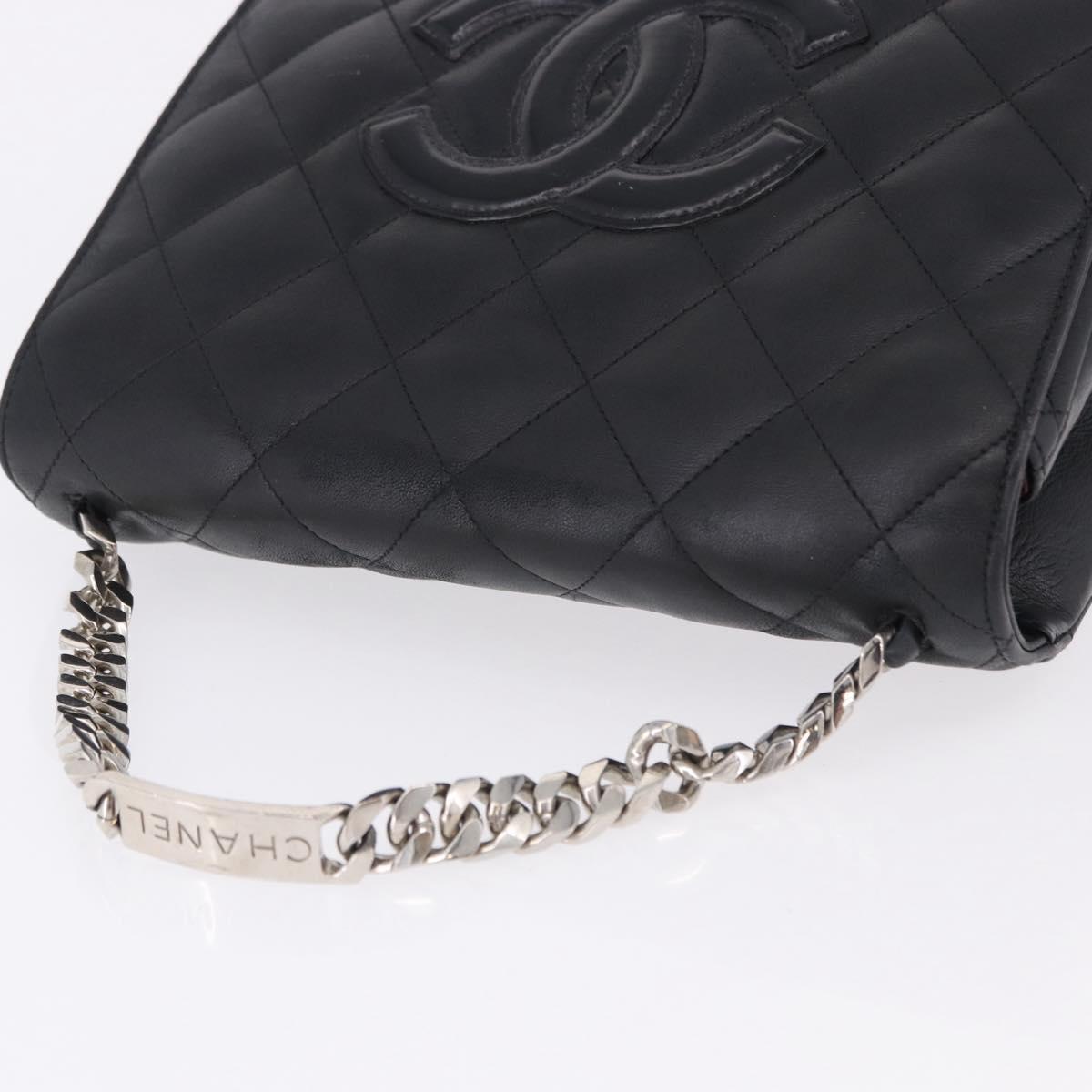 CHANEL Matelasse Chain Hand Bag Lamb Skin Black Silver CC Auth 192129M