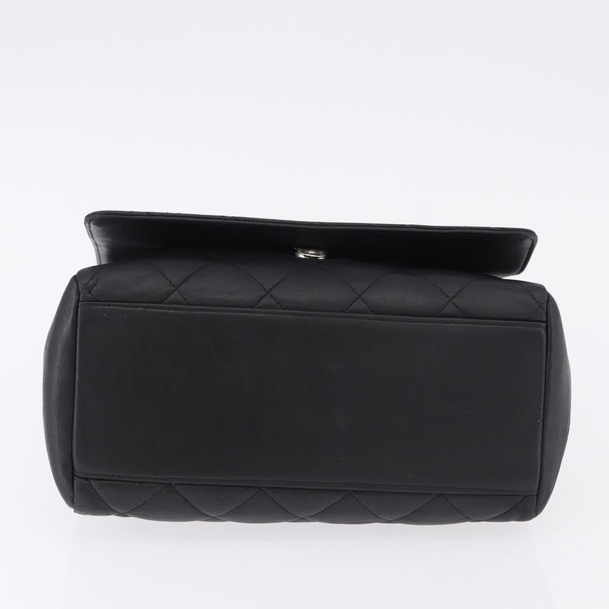CHANEL Matelasse Chain Hand Bag Lamb Skin Black Silver CC Auth 192129M