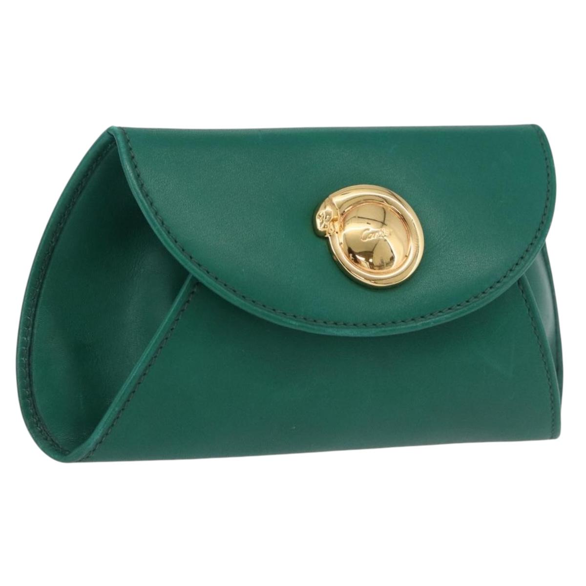 CARTIER PANTHERE Coin Purse Leather Green Gold Auth 192131A