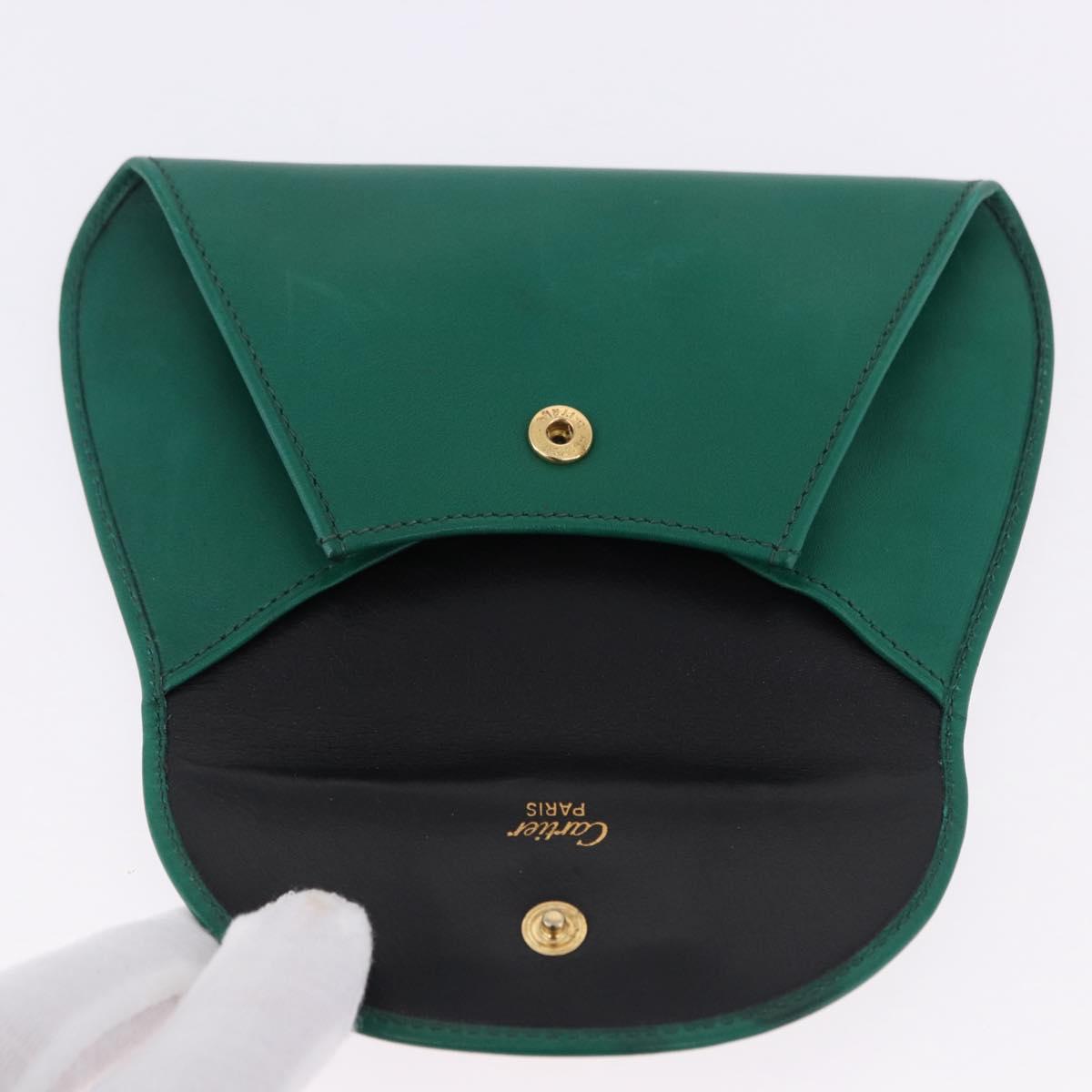 CARTIER PANTHERE Coin Purse Leather Green Gold Auth 192131A