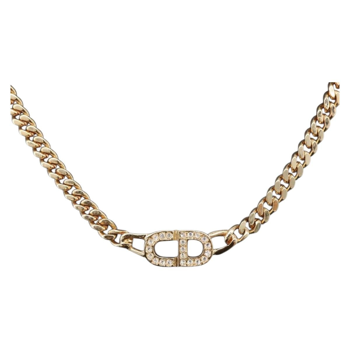 Christian Dior Choker Necklace metal Gold Tone Auth 192151M