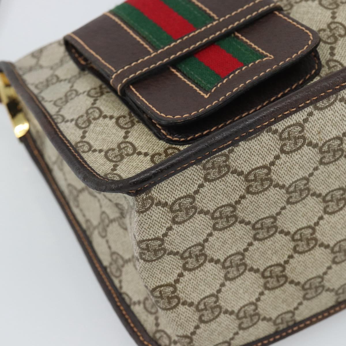 GUCCI GG Supreme Web Sherry Line Shoulder Bag PVC Beige Gold Auth 192186A