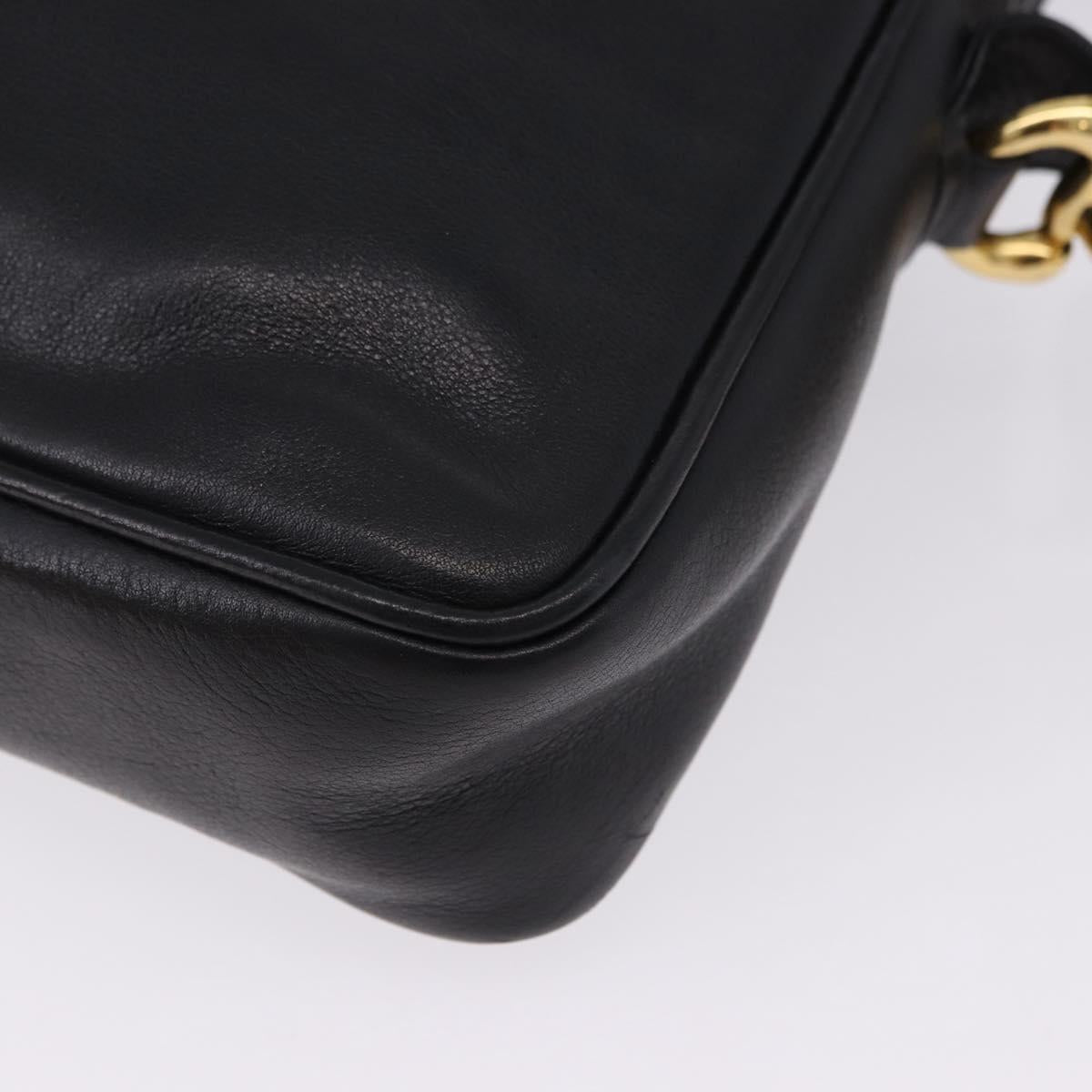 GUCCI Horsebit Web Sherry Line Shoulder Bag Leather Black Gold Auth 192187A