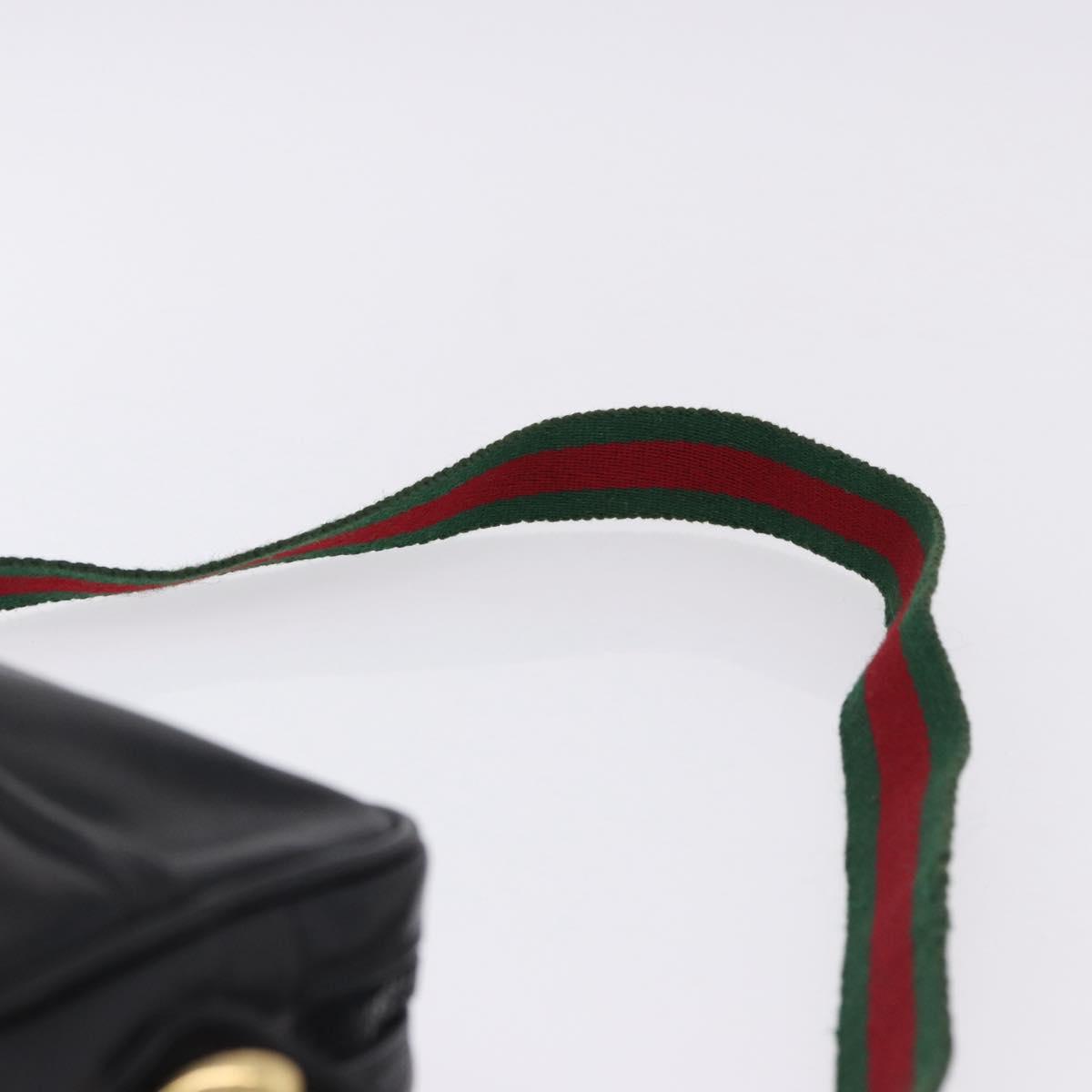 GUCCI Horsebit Web Sherry Line Shoulder Bag Leather Black Gold Auth 192187A