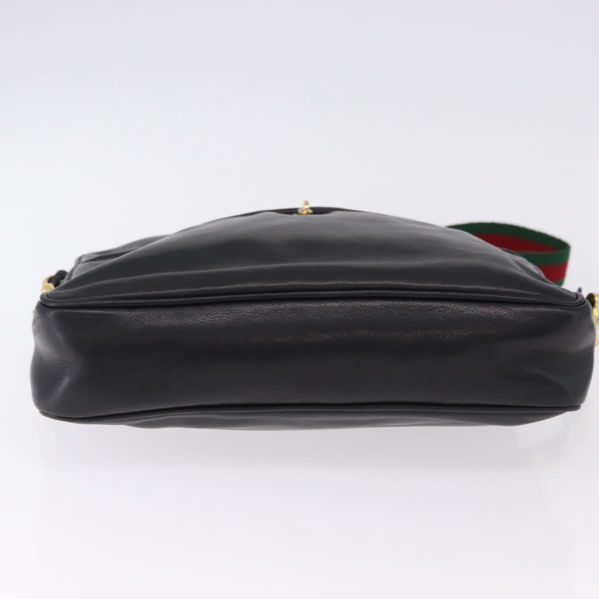 GUCCI Horsebit Web Sherry Line Shoulder Bag Leather Black Gold Auth 192187A