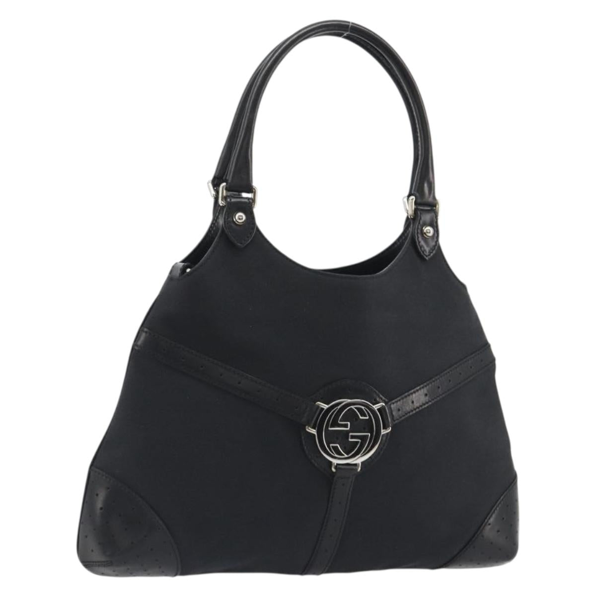 GUCCI Interlocking G Hand Bag Canvas Black Silver 114875 Auth 192188V