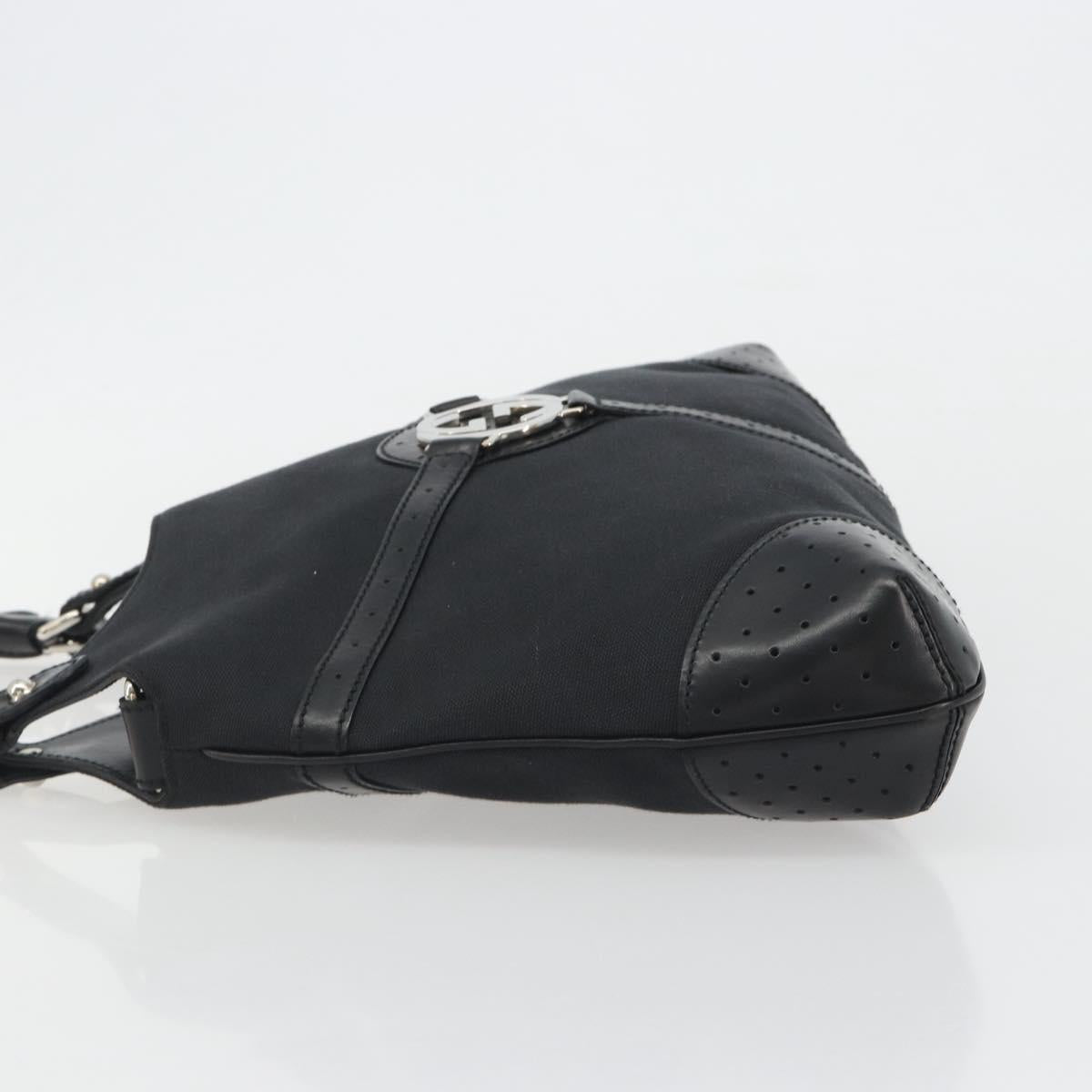 GUCCI Interlocking G Hand Bag Canvas Black Silver 114875 Auth 192188V
