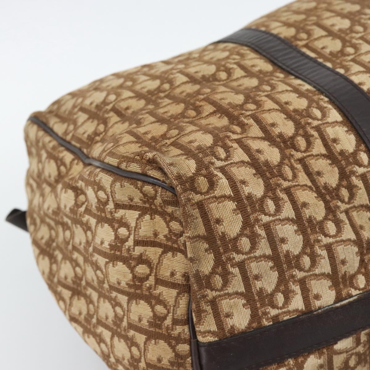 Christian Dior Trotter Canvas Boston Bag Beige Gold Auth 192191