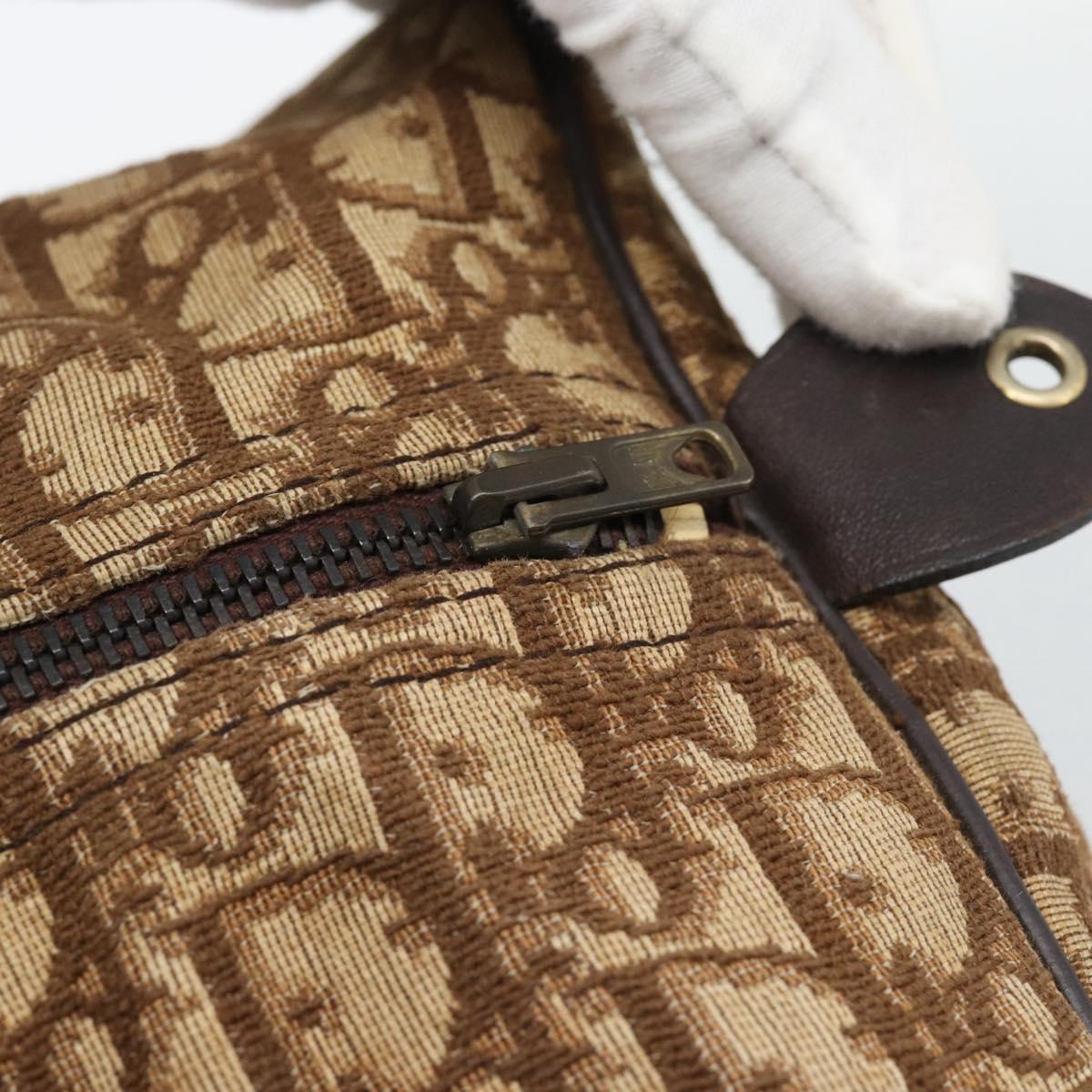 Christian Dior Trotter Canvas Boston Bag Beige Gold Auth 192191