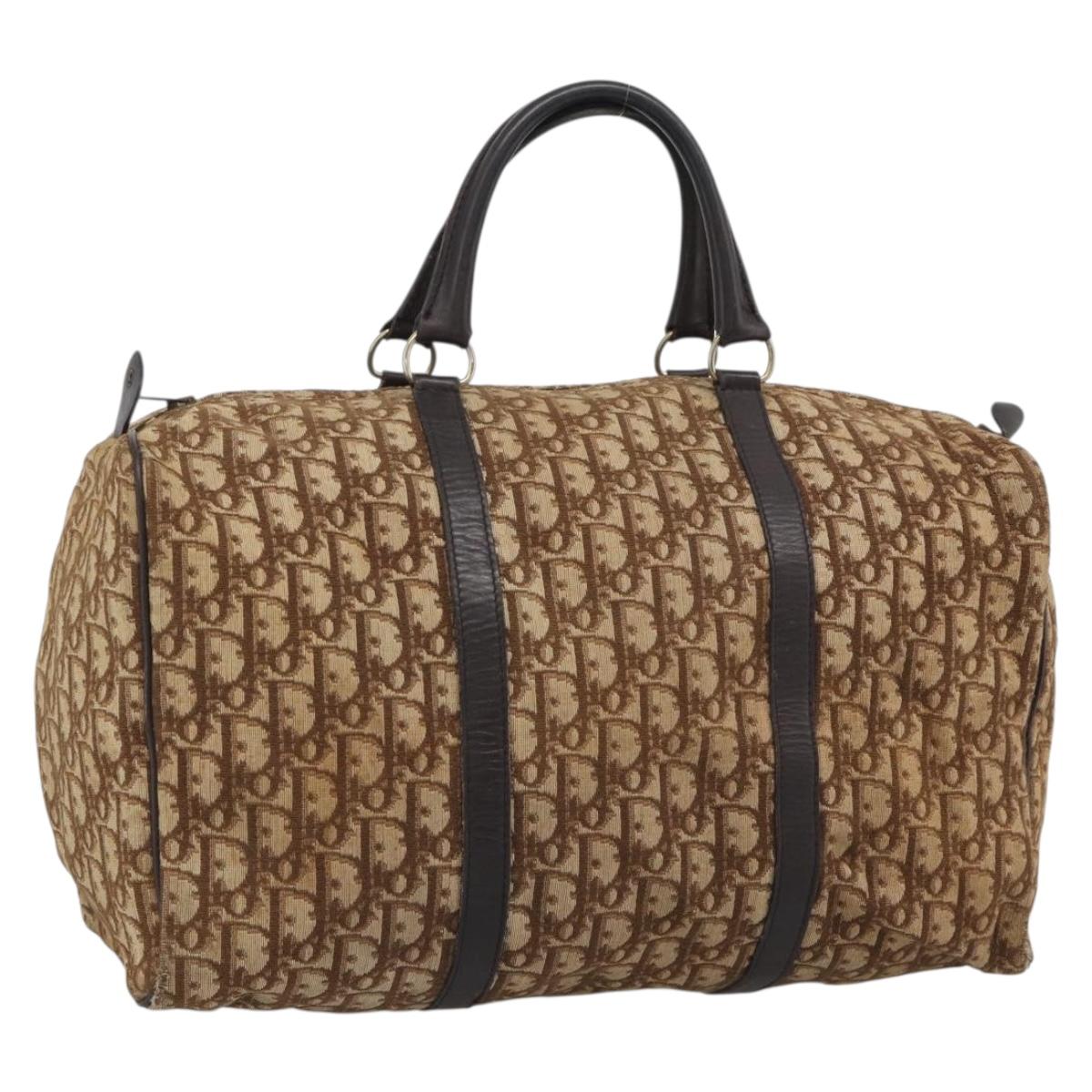 Christian Dior Trotter Canvas Boston Bag Beige Gold Auth 192191