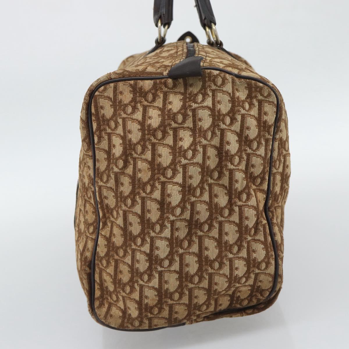 Christian Dior Trotter Canvas Boston Bag Beige Gold Auth 192191