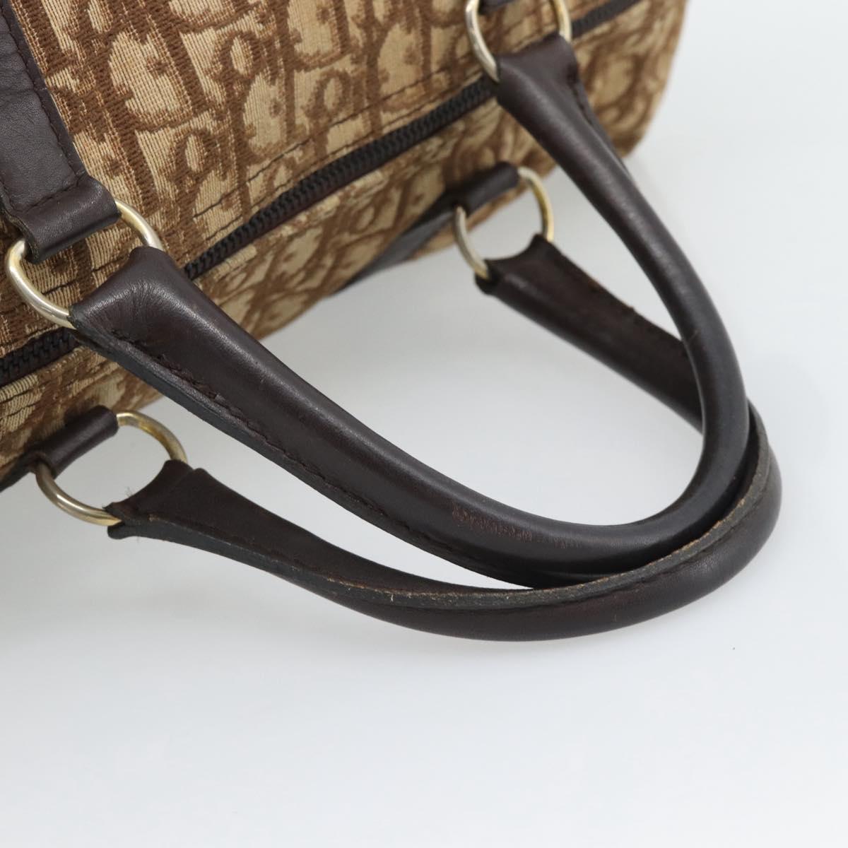 Christian Dior Trotter Canvas Boston Bag Beige Gold Auth 192191