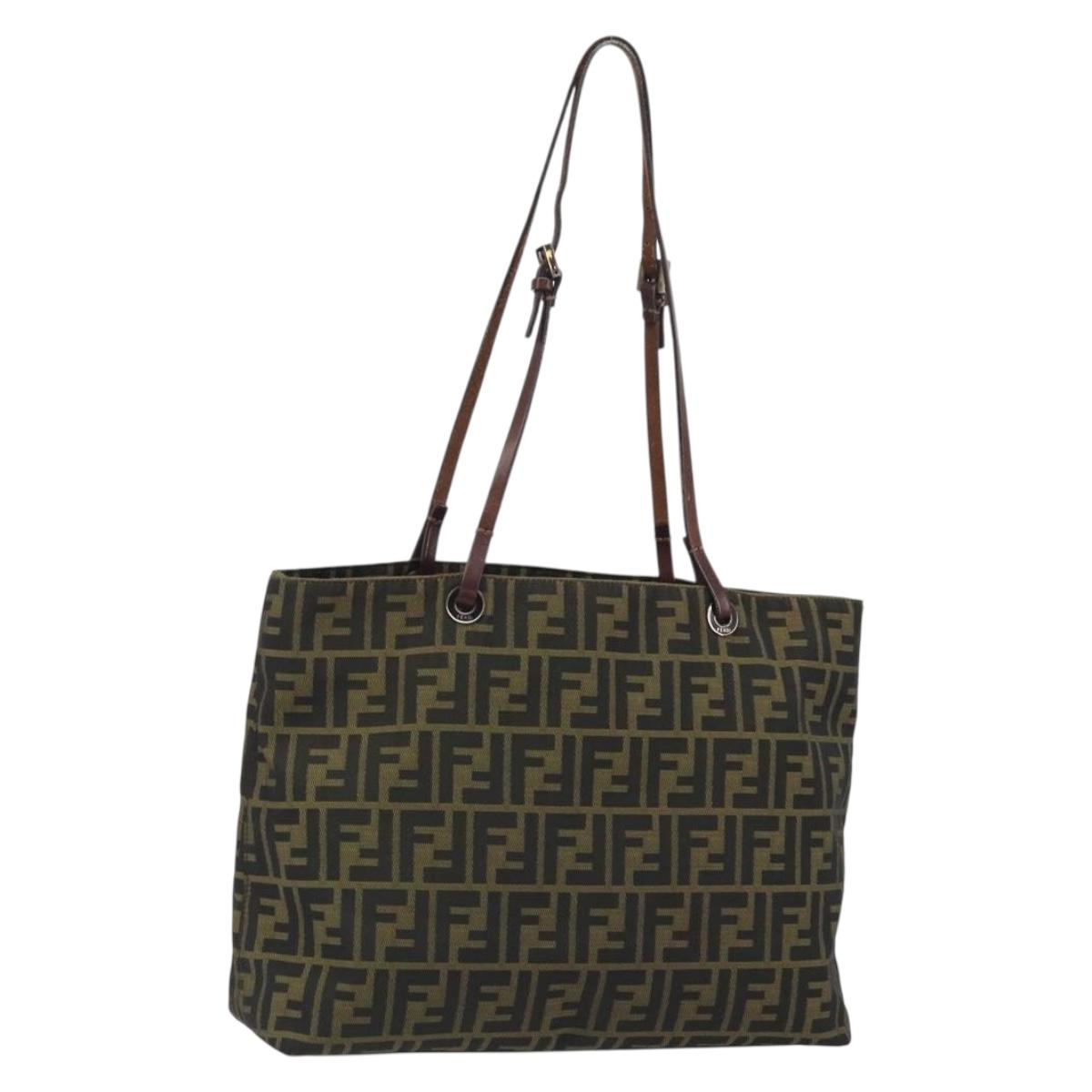 FENDI Zucca Canvas Mamma Baguette Tote Bag Brown Black Auth 192192A