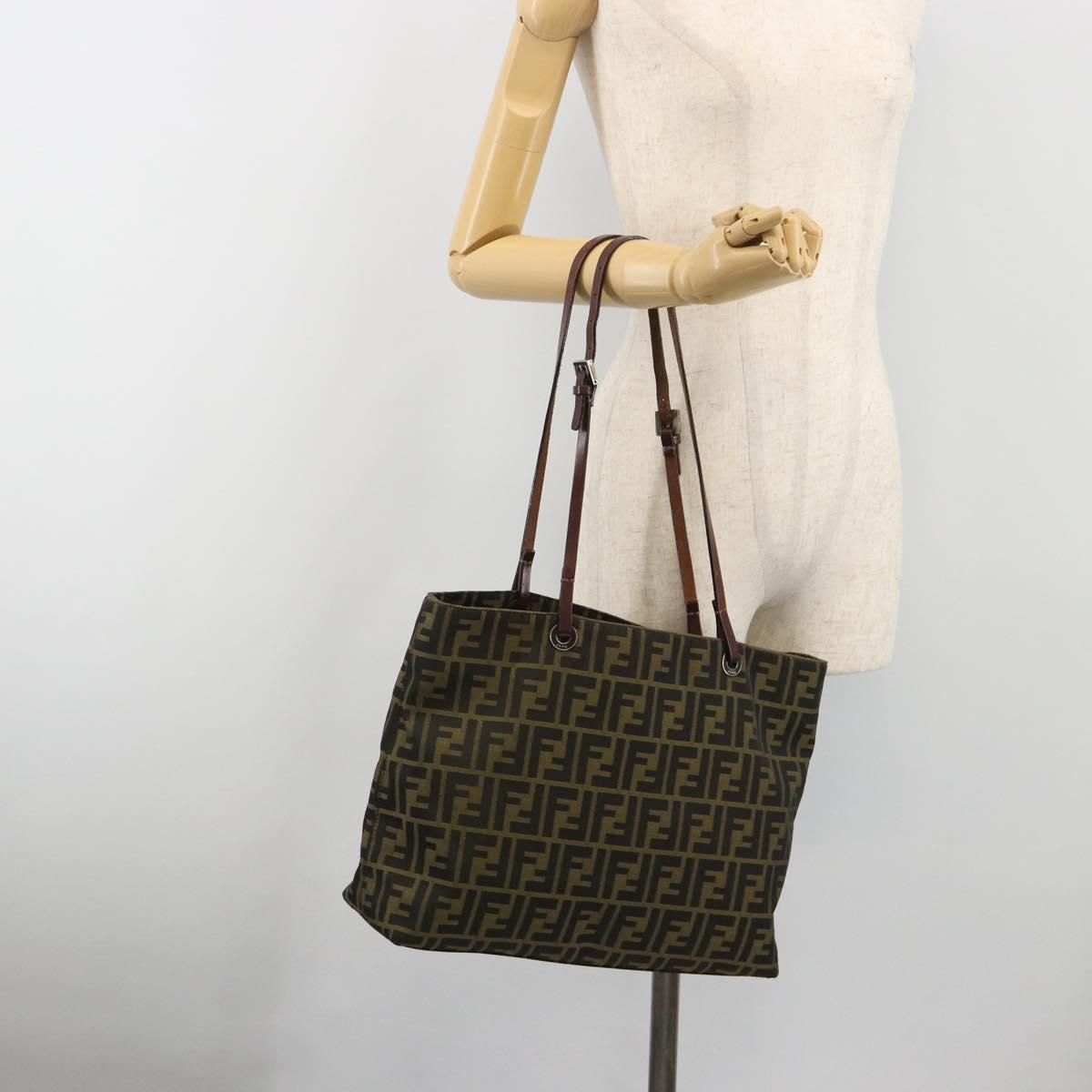 FENDI Zucca Canvas Mamma Baguette Tote Bag Brown Black Auth 192192A