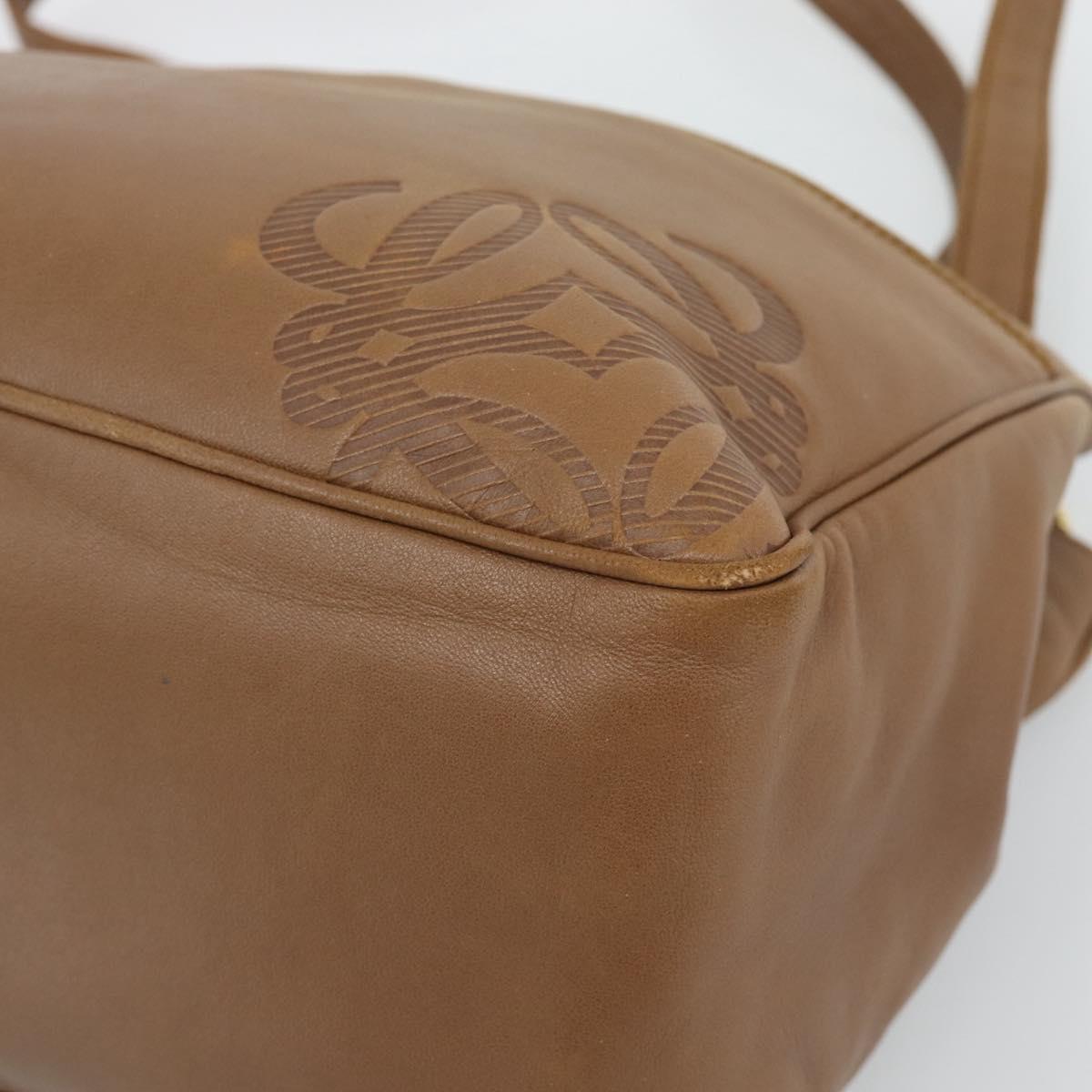 LOEWE Shoulder Bag Leather Brown Gold Auth 192193