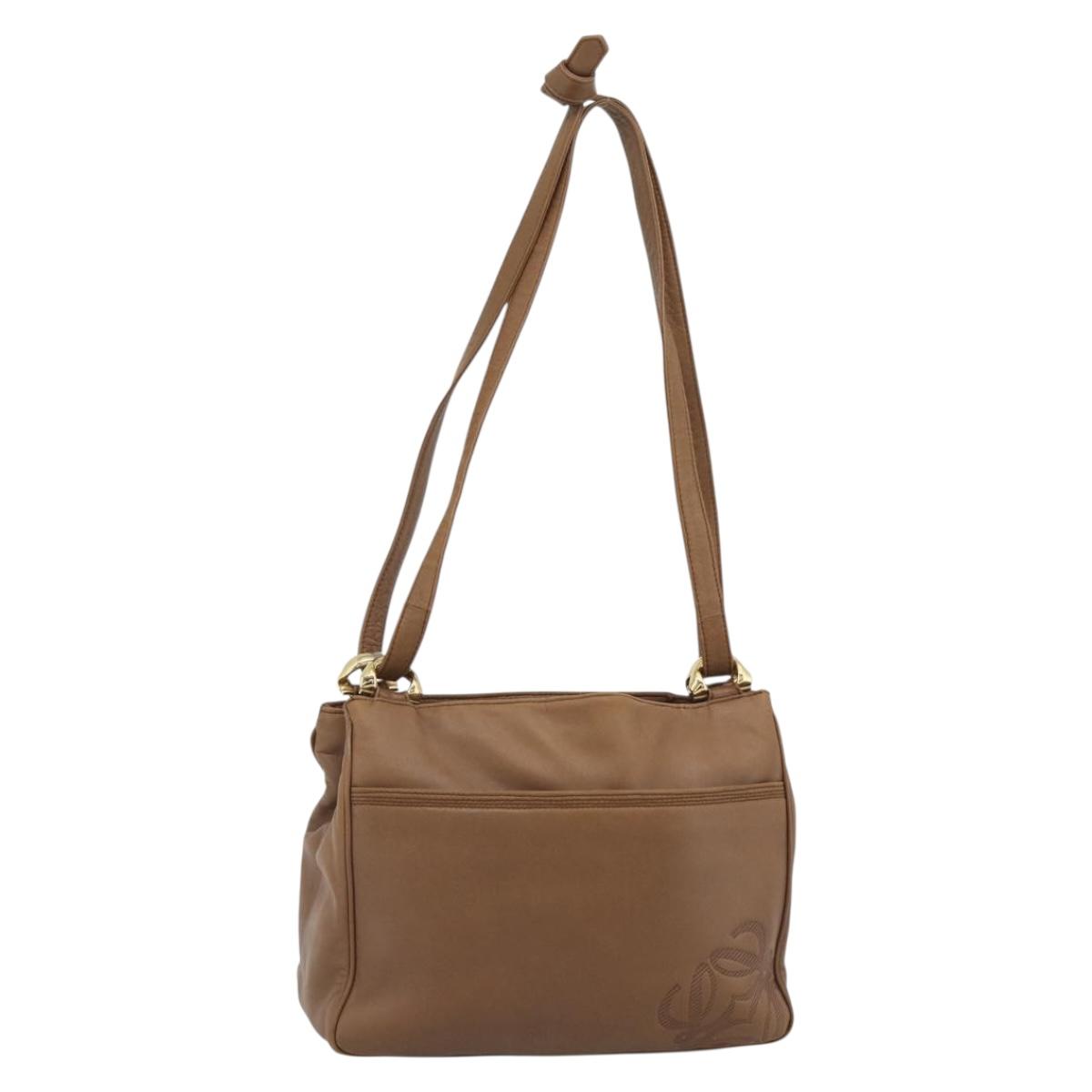 LOEWE Shoulder Bag Leather Brown Gold Auth 192193