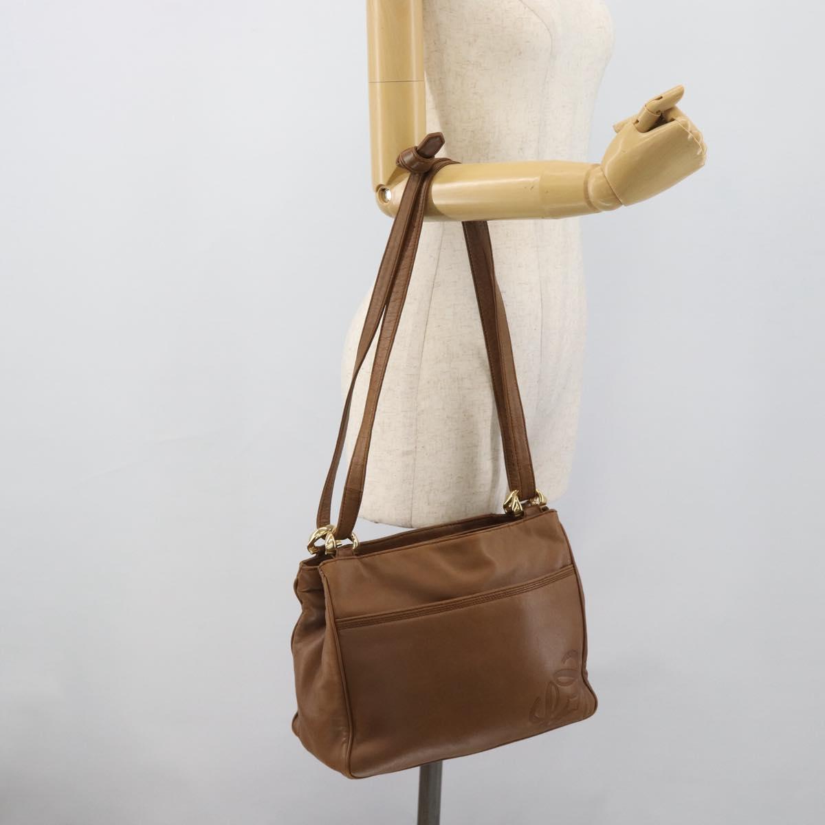 LOEWE Shoulder Bag Leather Brown Gold Auth 192193