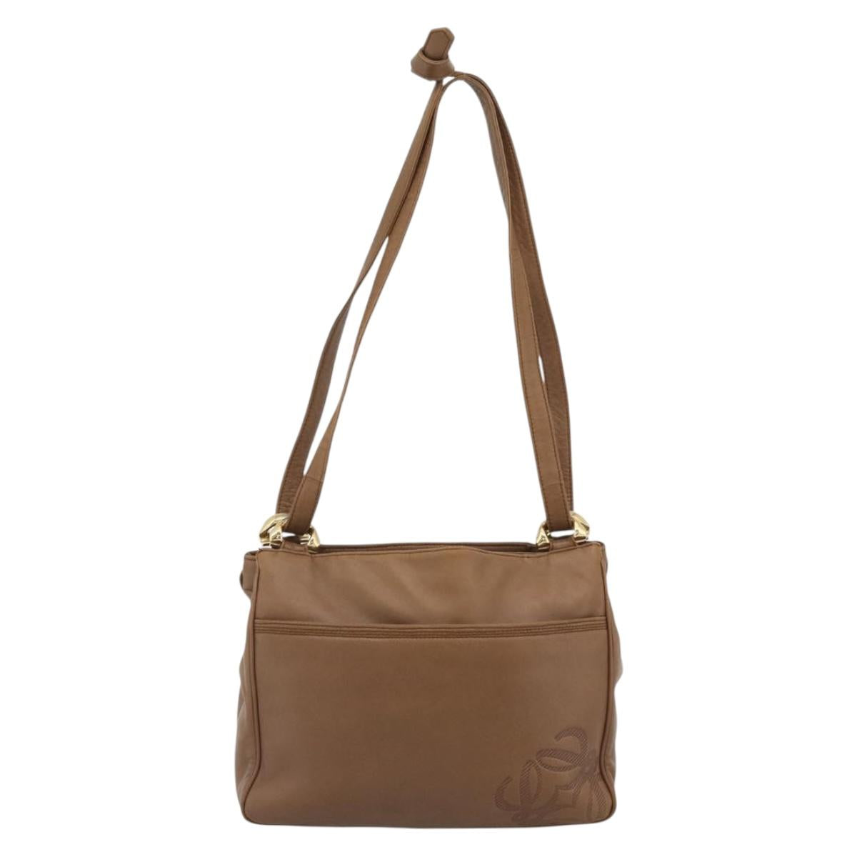 LOEWE Shoulder Bag Leather Brown Gold Auth 192193