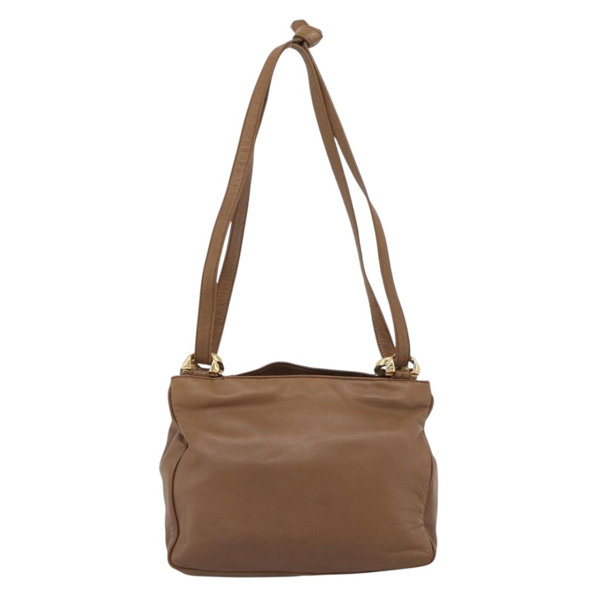 LOEWE Shoulder Bag Leather Brown Gold Auth 192193
